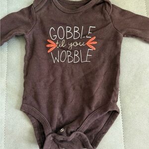 Brown baby Gobble till you Wobble onesie
